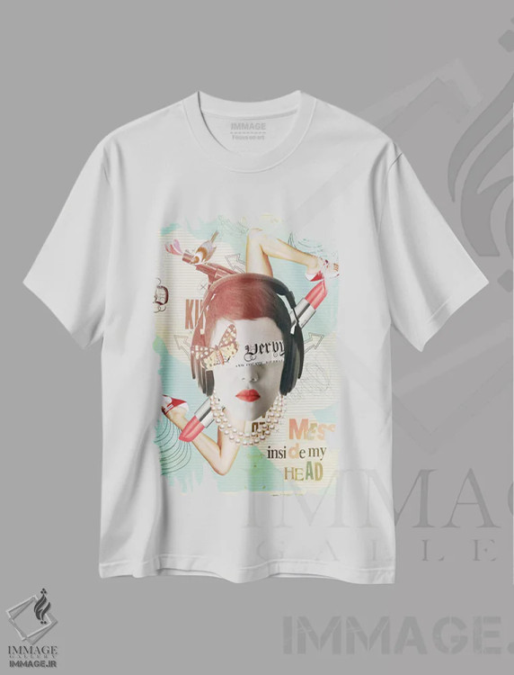 تیشرت سفید طرح دار – تیشرت پاپ آرت ,"صورت" اثر مارسل لیسبوا immage.ir