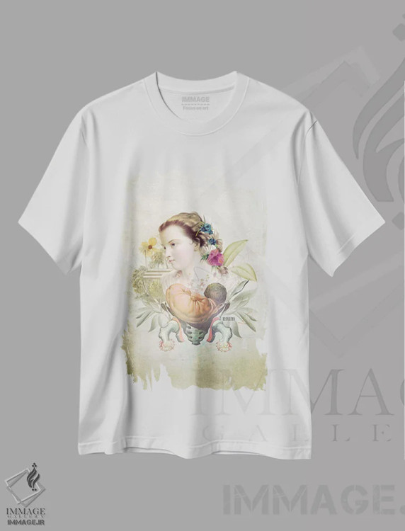 تیشرت سفید طرح دار – تیشرت پرتره ,"روز مادر" اثر مارسل لیسبوا immage.ir