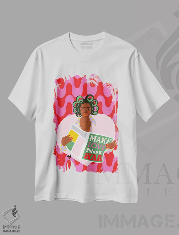 تیشرت سفید طرح دار – تیشرت مفهومی ,"نه جنگ نه صلح" اثر مادلن بلامور فروشگاه ایماژ