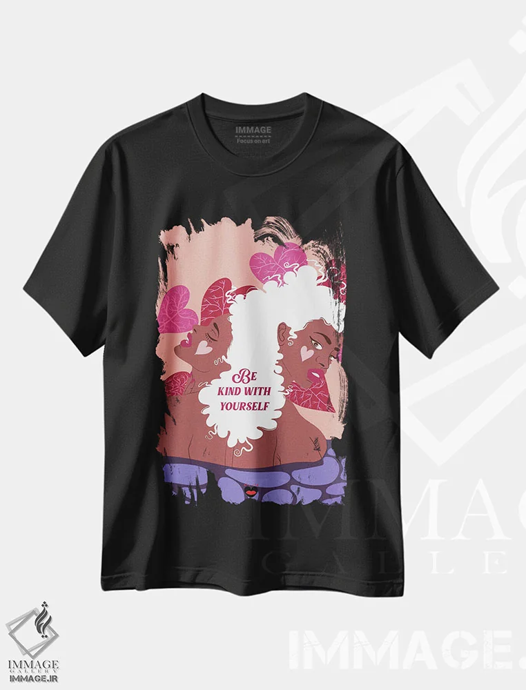 تیشرت مشکی طرح دار – تیشرت هنری ,"مهربان باش" اثر مادلن بلامور immage.ir
