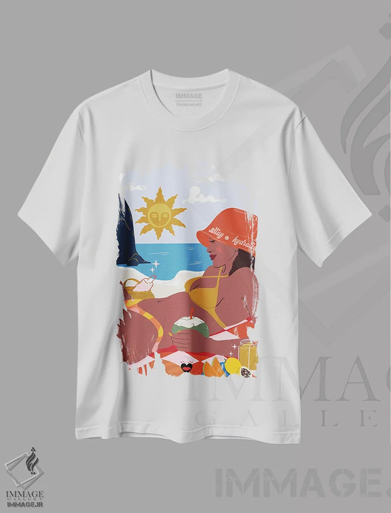 تیشرت سفید طرح دار – تیشرت تابستانی ,"آب کافی بنوش" اثر مادلن بلامور immage.ir