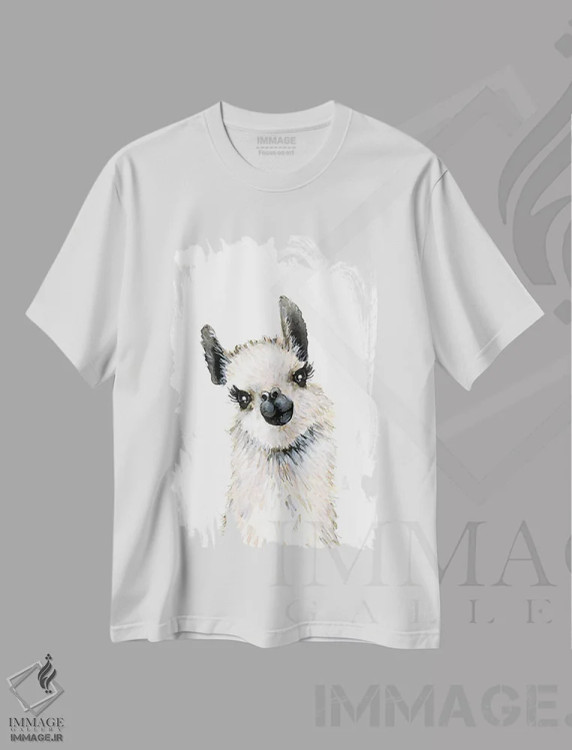 تیشرت سفید طرح دار – تیشرت طبیعت ,"لاما" اثر مرسدس لوپز چارّو فروشگاه ایماژ