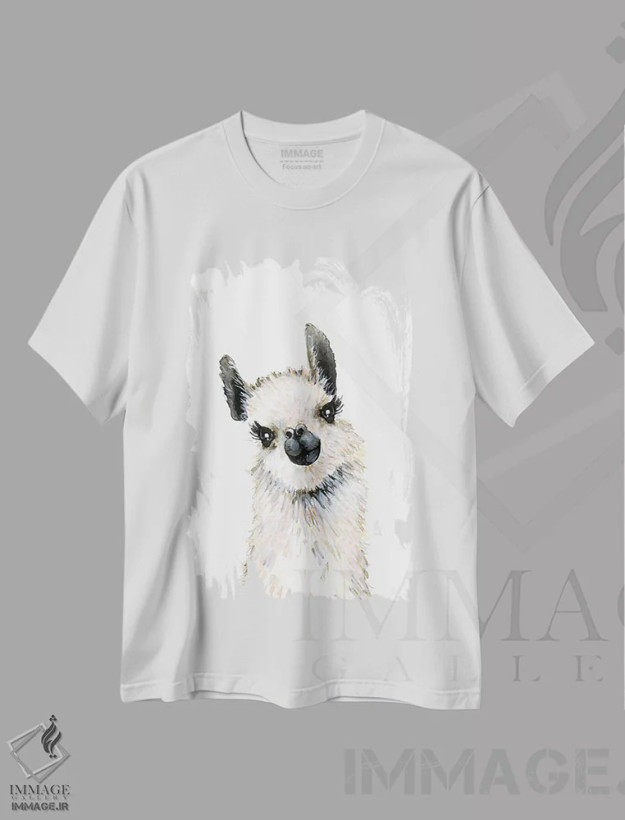 تیشرت سفید طرح دار – تیشرت طبیعت ,"لاما" اثر مرسدس لوپز چارّو فروشگاه ایماژ