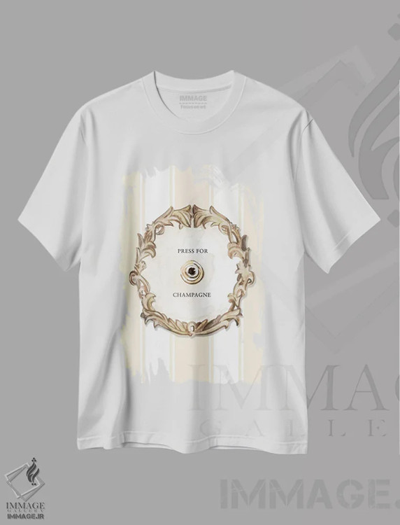 تیشرت سفید طرح دار – تیشرت مینیمال ,"برای شامپاین فشار بده" اثر مرسدس لوپز چارّو فروشگاه ایماژ