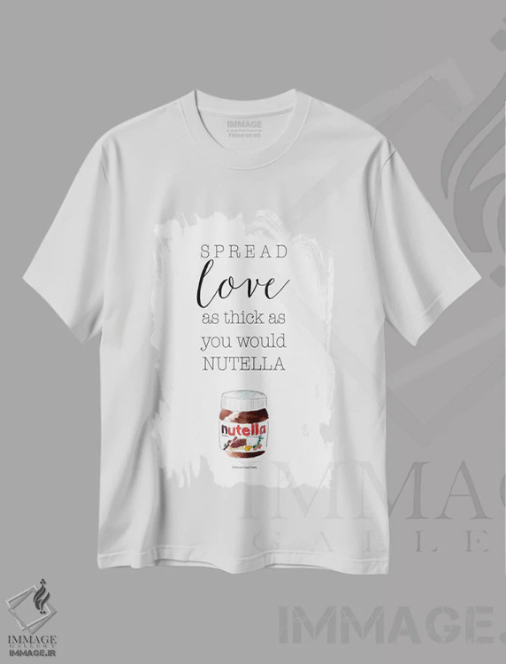 تیشرت سفید طرح دار – تیشرت طنز ,"عشق را پخش کن، نوتلا" اثر مرسدس لوپز چارّو فروشگاه ایماژ