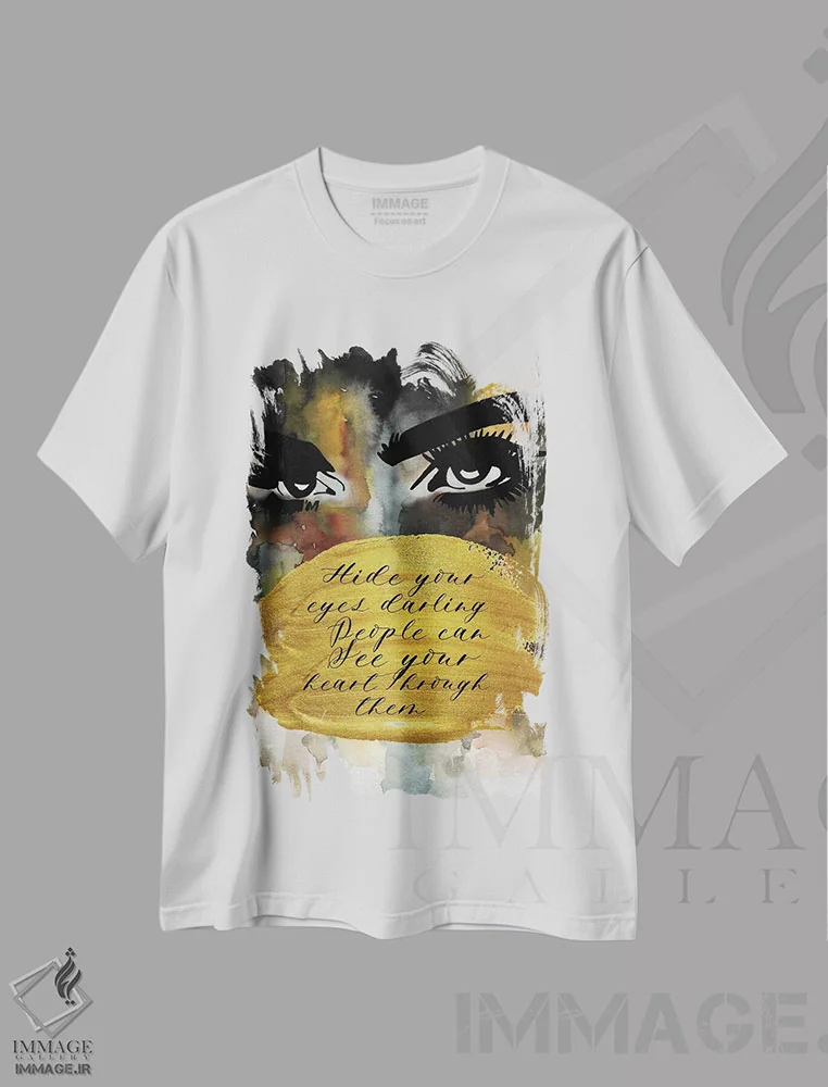 تیشرت سفید طرح دار – تیشرت انگیزشی ,"کارا چشمانت را پنهان کن" اثر مرسدس لوپز چارّو immage.ir