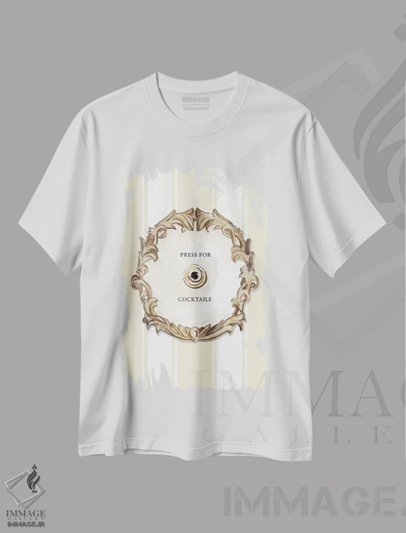 تیشرت سفید طرح دار – تیشرت فانتزی ,"برای کوکتل فشار بده" اثر مرسدس لوپز چارّو immage.ir