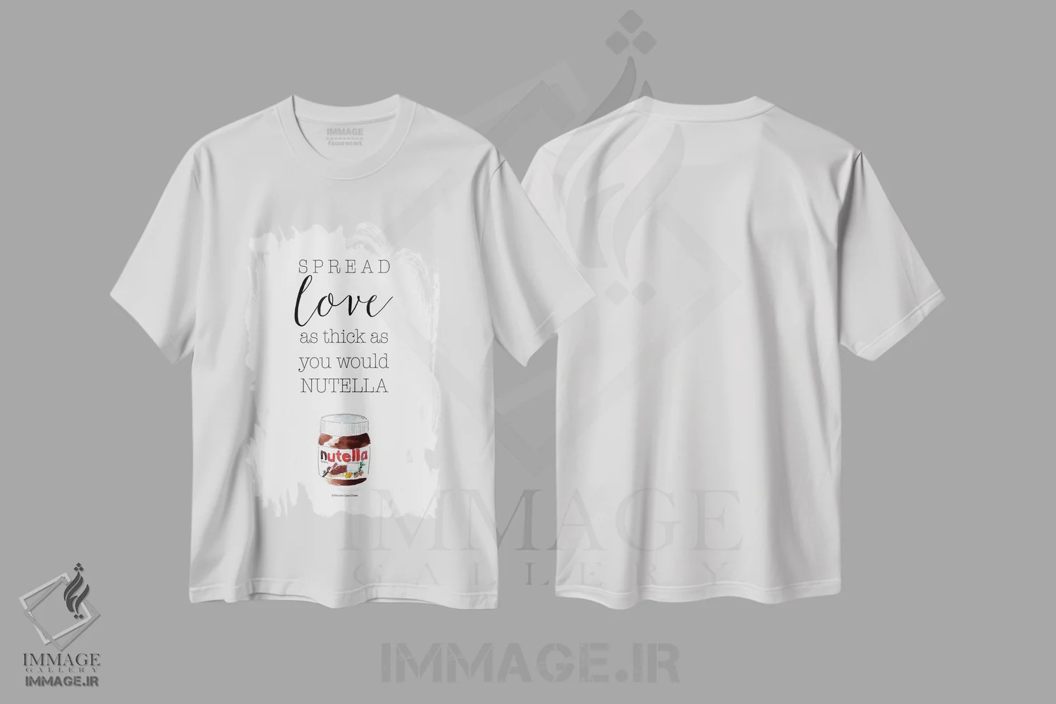 تیشرت سفید طرح دار – تیشرت طنز ,"عشق را پخش کن، نوتلا" اثر مرسدس لوپز چارّو فروشگاه ایماژ