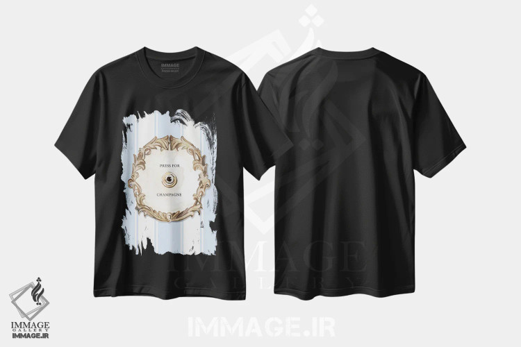 تیشرت مشکی طرح دار – تیشرت هنری ,"برای شامپاین فشار بده" اثر مرسدس لوپز چارّو فروشگاه ایماژ