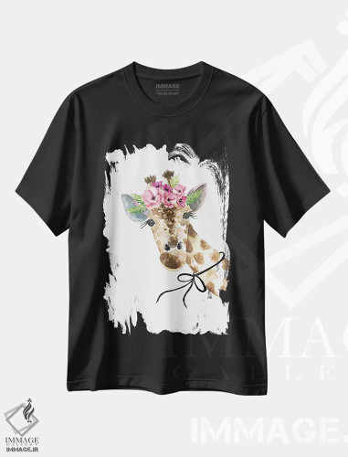 تیشرت مشکی طرح دار – تیشرت حیوانات ,"تاج گل زرافه" اثر مرسدس لوپز چارّو فروشگاه ایماژ