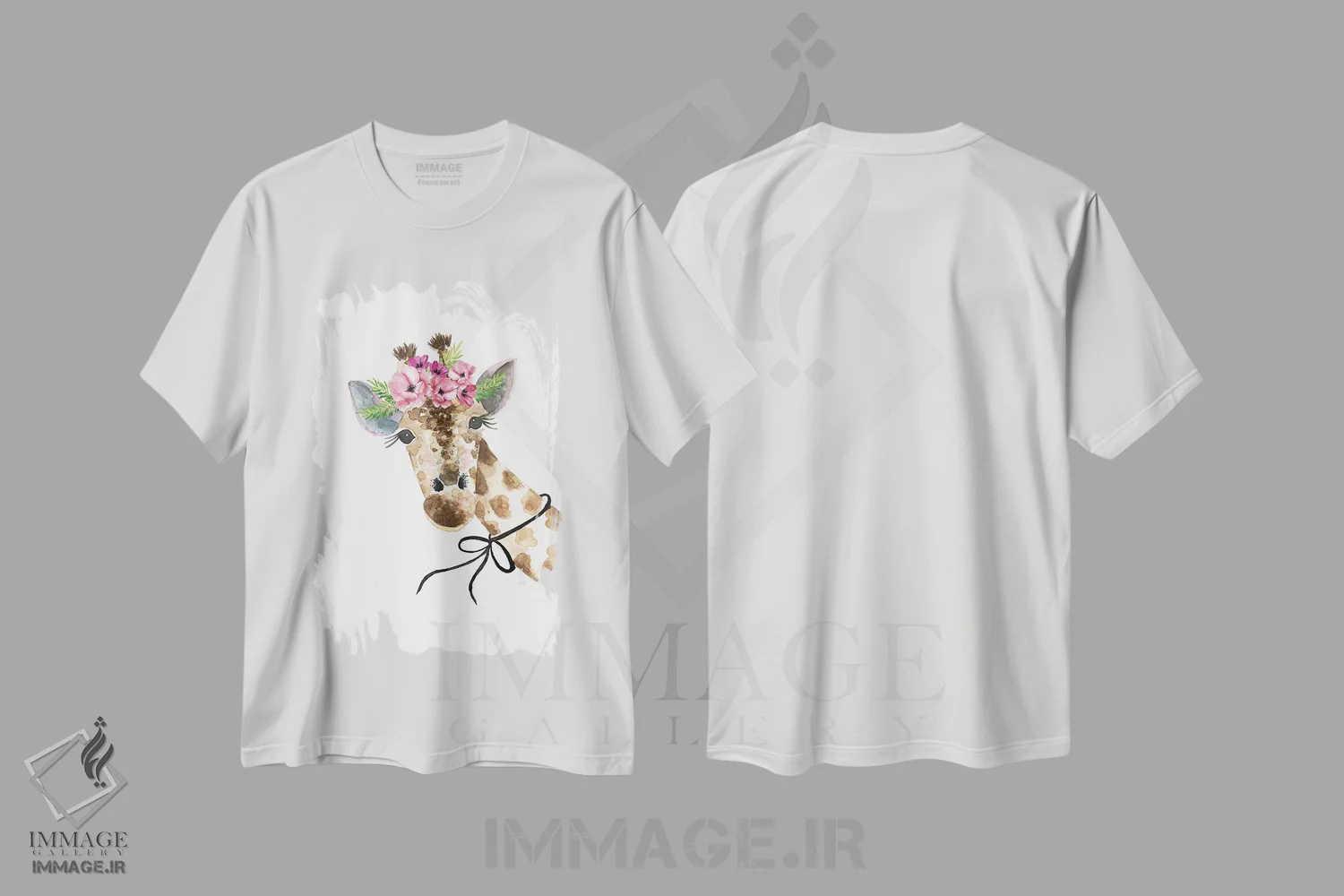 تیشرت سفید طرح دار – تیشرت حیوانات ,"تاج گل زرافه" اثر مرسدس لوپز چارّو immage.ir