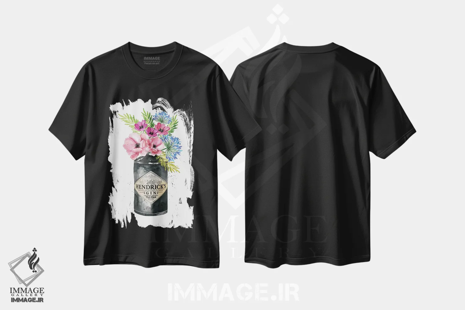 تیشرت مشکی طرح دار – تیشرت هنری ,"گل های صورتی هندریکس" اثر مرسدس لوپز چارّو immage.ir