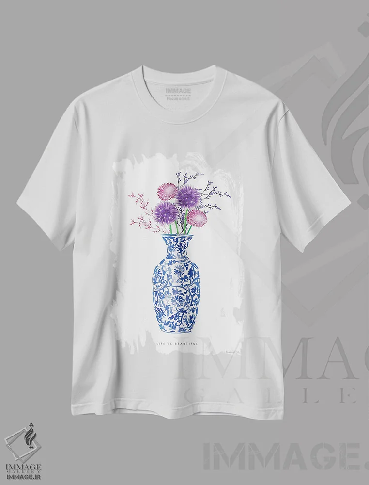 تیشرت سفید طرح دار – تیشرت هنری ,"سبک چینی شماره " اثر مرسدس لوپز چارّو immage.ir