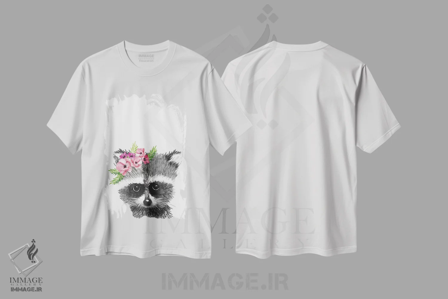 تیشرت سفید طرح دار – تیشرت حیوانات ,"راکون با تاج گل" اثر مرسدس لوپز چارّو immage.ir