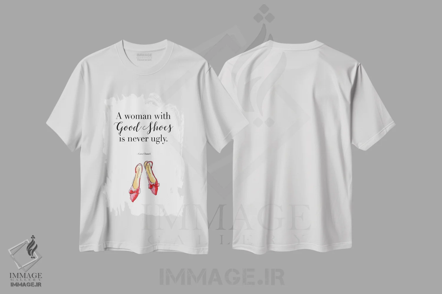 تیشرت سفید طرح دار – تیشرت مد ,"زنی با کفش های خوب" اثر مرسدس لوپز چارّو فروشگاه ایماژ