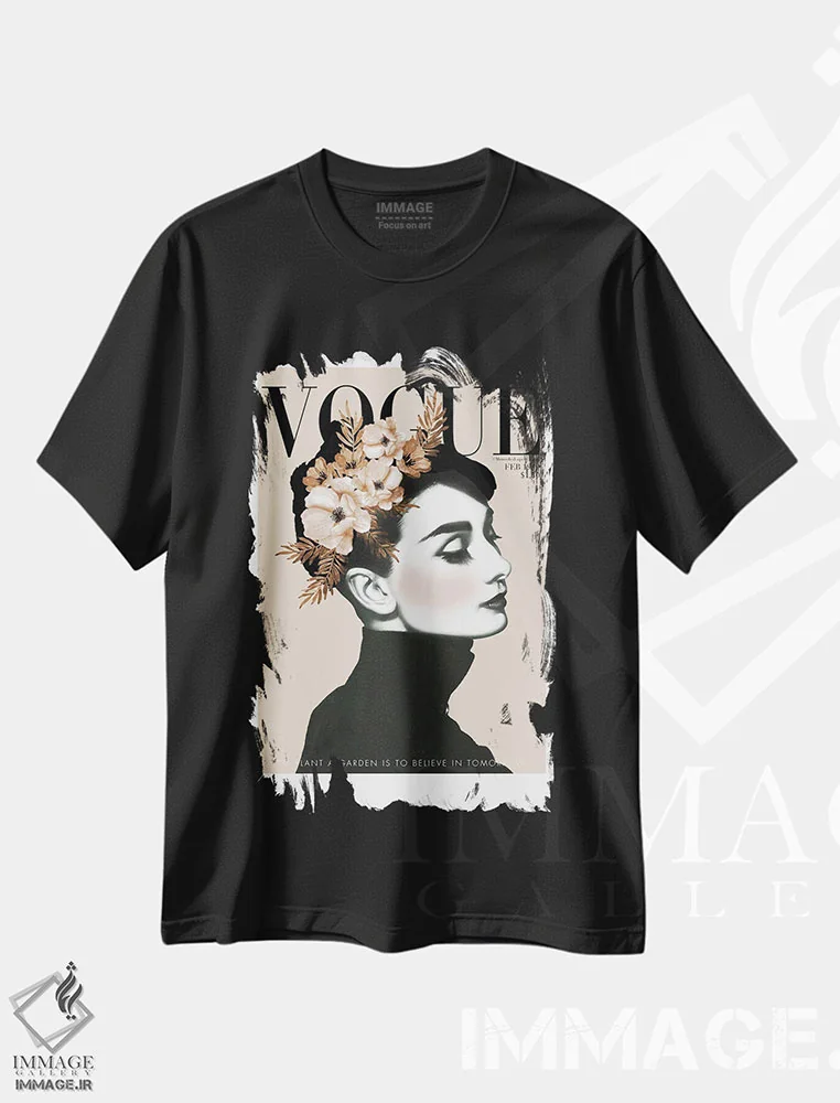 تیشرت مشکی طرح دار – تیشرت مد ,"باغ آدری" اثر مرسدس لوپز چارّو فروشگاه ایماژ
