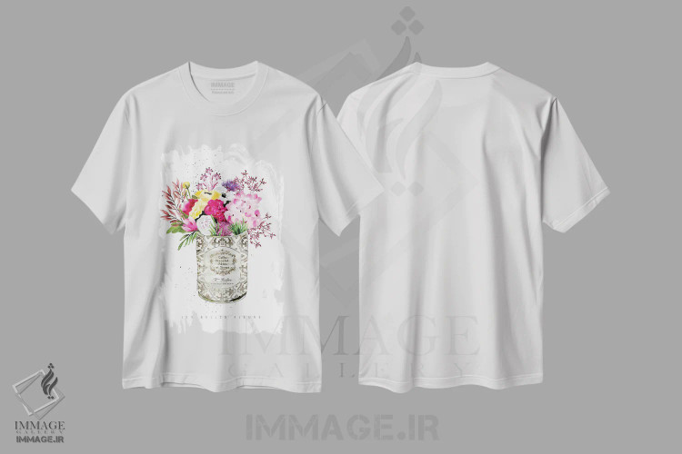 تیشرت سفید طرح دار – تیشرت گلدار ,"گل های صورتی در قوطی قدیمی" اثر مرسدس لوپز چارّو immage.ir