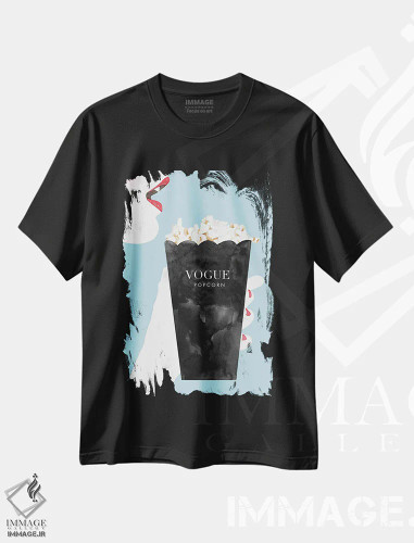 تیشرت مشکی طرح دار – تیشرت پاپ آرت ,"ذرت بو داده ووگ" اثر مرسدس لوپز چارّو فروشگاه ایماژ