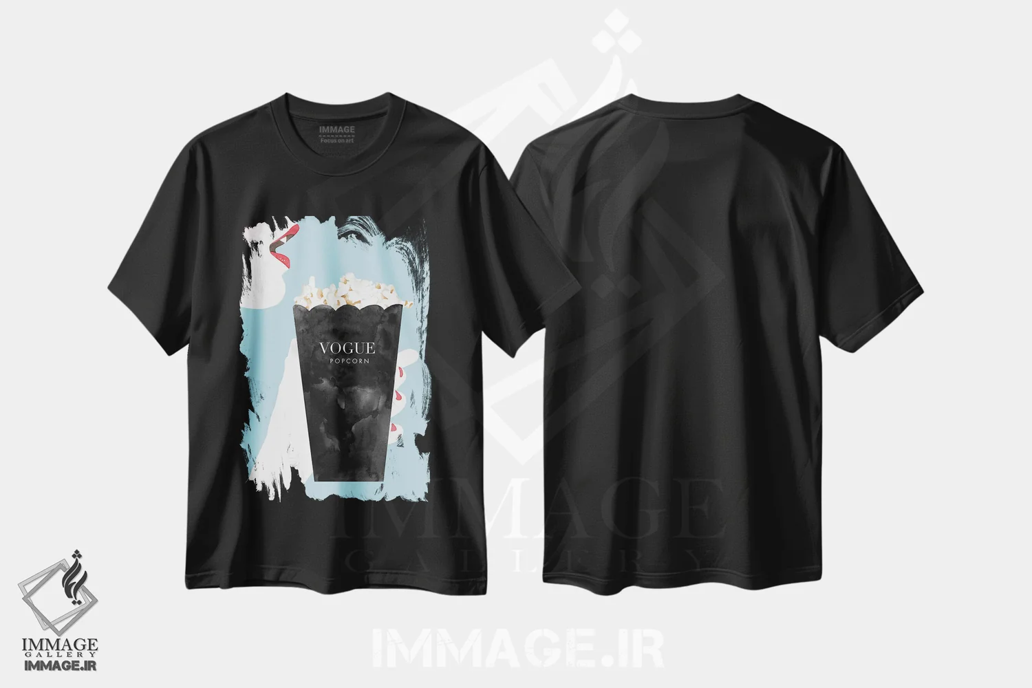 تیشرت مشکی طرح دار – تیشرت پاپ آرت ,"ذرت بو داده ووگ" اثر مرسدس لوپز چارّو فروشگاه ایماژ