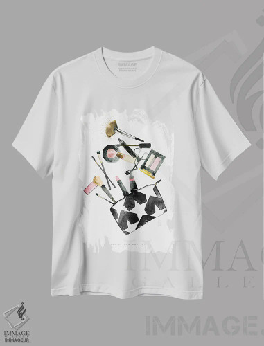 تیشرت سفید طرح دار – تیشرت فانتزی زیبایی ,"بیدار شو و آرایش کن" اثر مرسدس لوپز چارّو فروشگاه ایماژ
