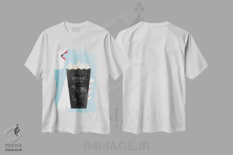 تیشرت سفید طرح دار – تیشرت پاپ آرت ,"ذرت بو داده ووگ" اثر مرسدس لوپز چارّو immage.ir