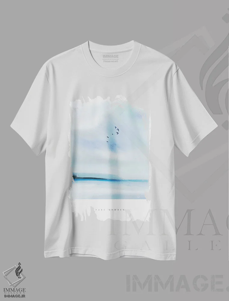 تیشرت سفید طرح دار – تیشرت طبیعت ,"سواحل پاک" اثر مرسدس لوپز چارّو immage.ir