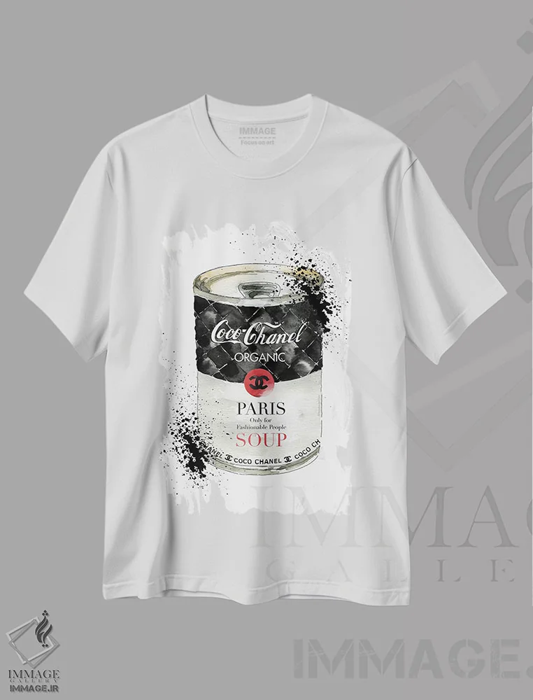 تیشرت سفید طرح دار – تیشرت پاپ آرت ,"سوپ مد" اثر مرسدس لوپز چارّو immage.ir