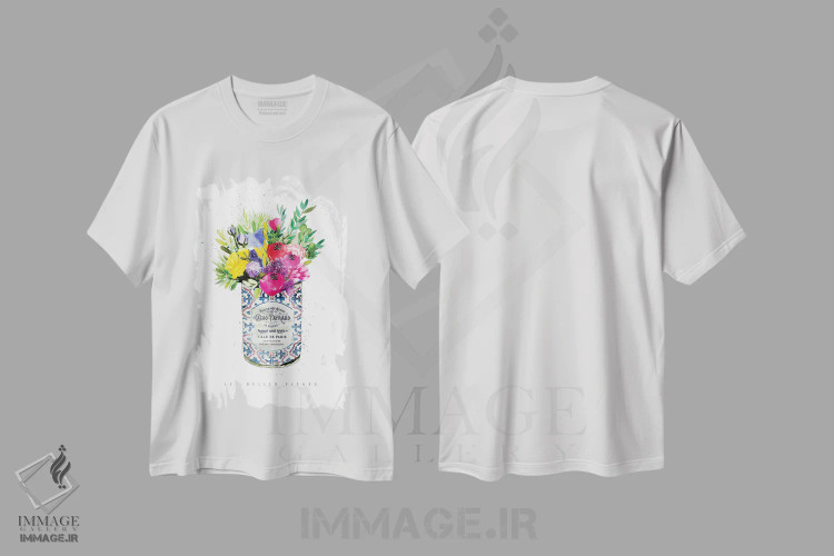 تیشرت سفید طرح دار – تیشرت گل ها ,"گل های تابستانی در قوطی قدیمی" اثر مرسدس لوپز چارّو فروشگاه ایماژ