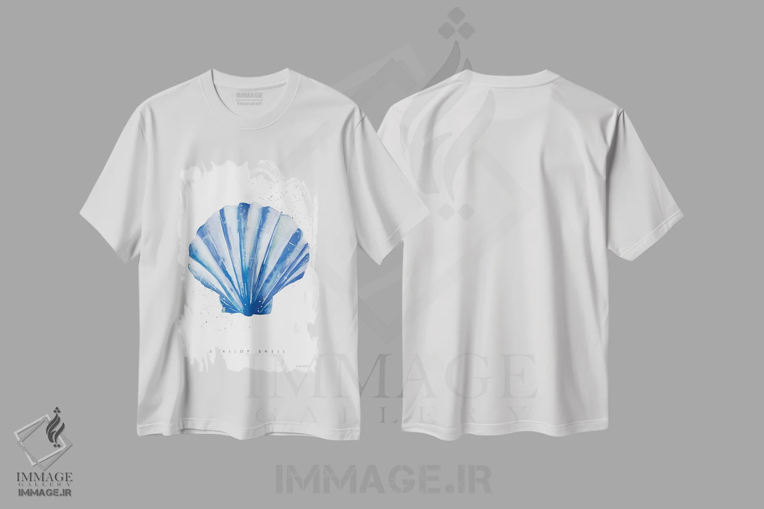 تیشرت سفید طرح دار – تیشرت دریا ,"صدف اسکالوپ" اثر مرسدس لوپز چارّو فروشگاه ایماژ