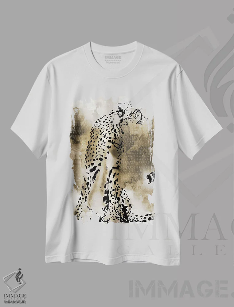 تیشرت سفید طرح دار – تیشرت حیوانات ,"یوزپلنگ" اثر مرسدس لوپز چارّو immage.ir