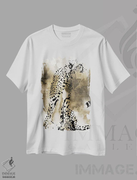 تیشرت سفید طرح دار – تیشرت حیوانات ,"یوزپلنگ" اثر مرسدس لوپز چارّو immage.ir
