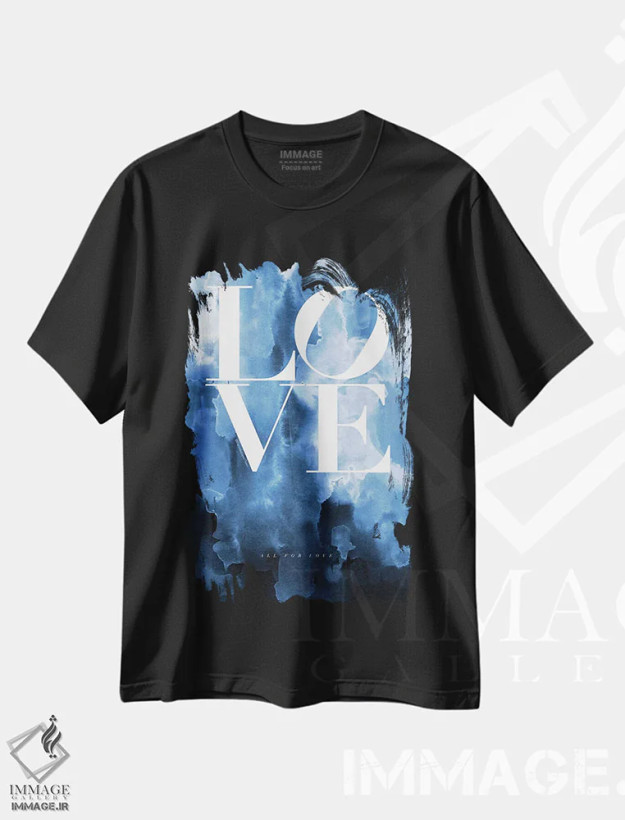 تیشرت مشکی طرح دار – تیشرت وینتیج ,"همه برای عشق آبی" اثر مرسدس لوپز چارّو فروشگاه ایماژ