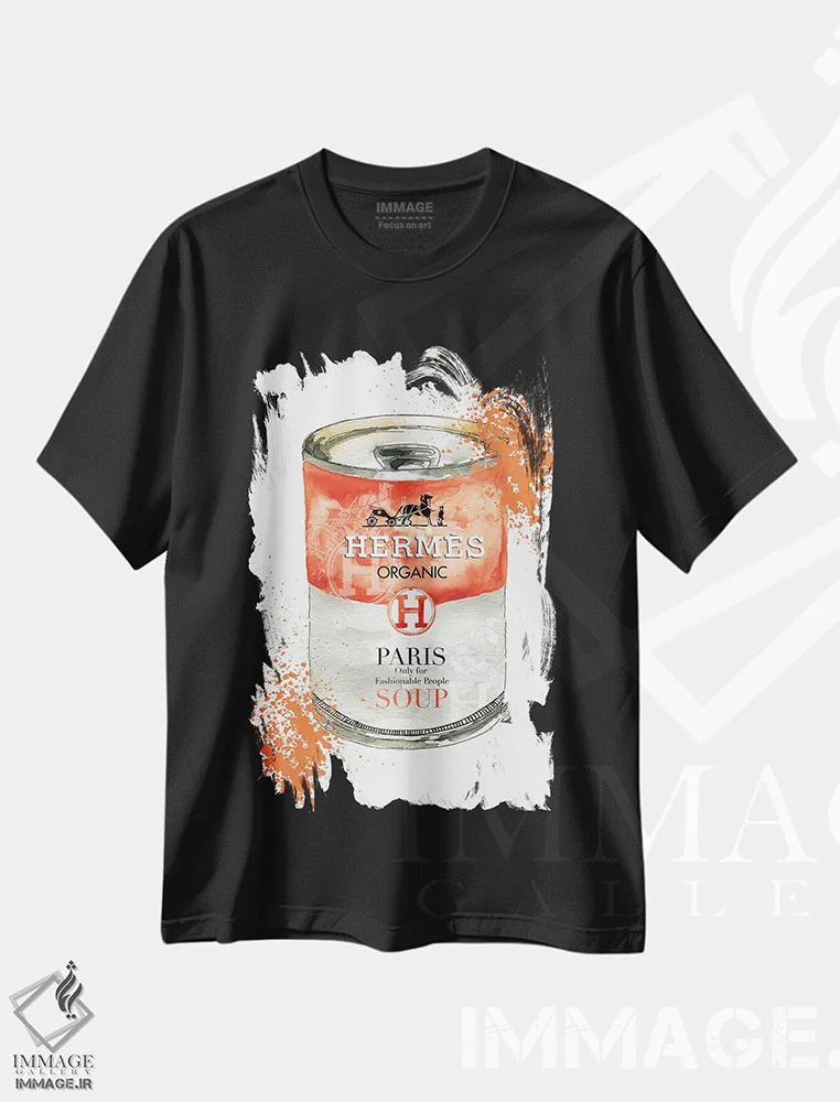 تیشرت مشکی طرح دار – تیشرت پاپ آرت ,"سوپ هرمس" اثر مرسدس لوپز چارّو immage.ir