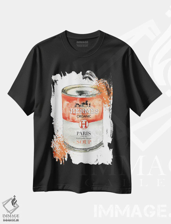 تیشرت مشکی طرح دار – تیشرت پاپ آرت ,"سوپ هرمس" اثر مرسدس لوپز چارّو immage.ir