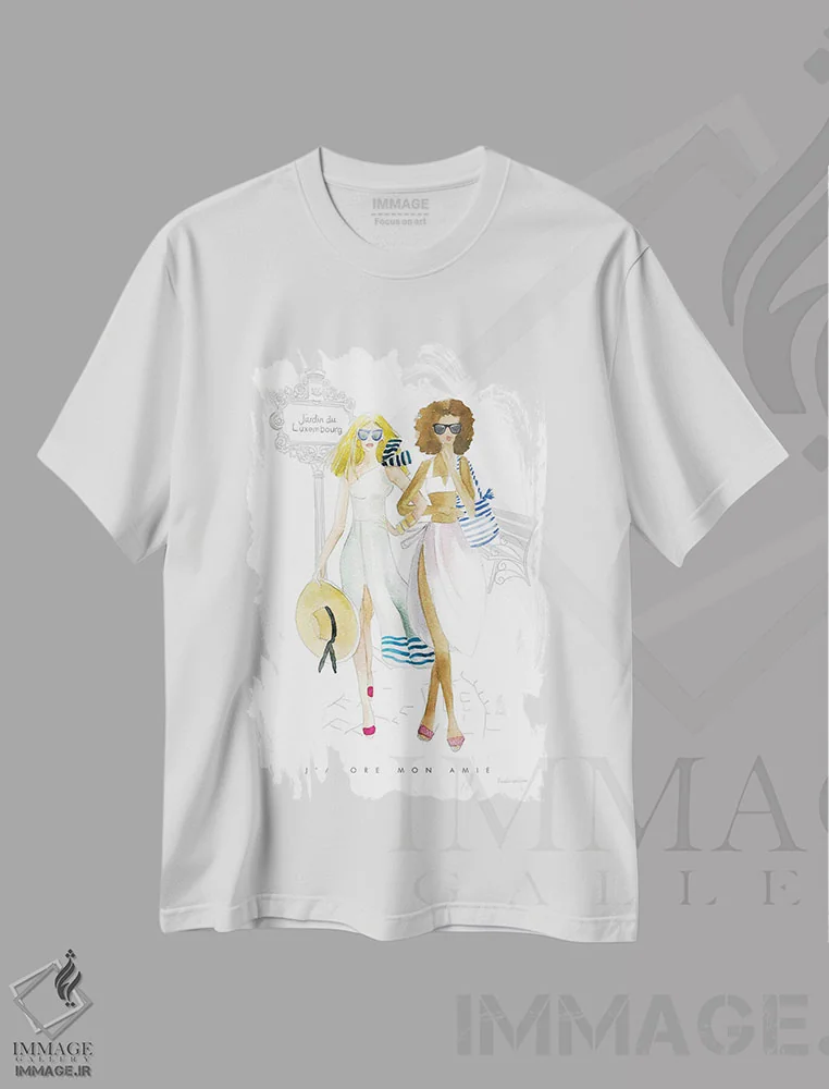 تیشرت سفید طرح دار – تیشرت مد ,"دوست های دختر پاریس IV" اثر مرسدس لوپز چارّو فروشگاه ایماژ