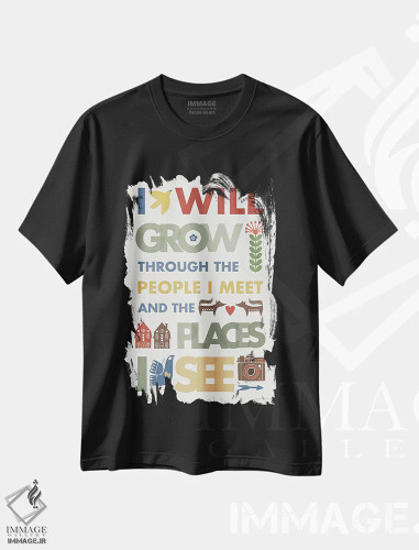 تیشرت مشکی طرح دار – تیشرت مینیمال ,"من رشد خواهم کرد" اثر مرسدس لوپز چارّو فروشگاه ایماژ