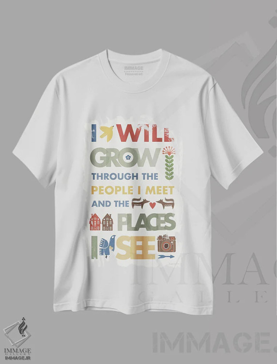 تیشرت سفید طرح دار – تیشرت مینیمال ,"من رشد خواهم کرد" اثر مرسدس لوپز چارّو immage.ir