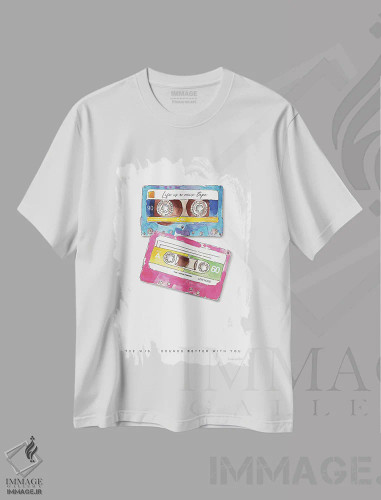 تیشرت سفید طرح دار – تیشرت موسیقی ,"عشق میکستِیپ" اثر مرسدس لوپز چارّو فروشگاه ایماژ