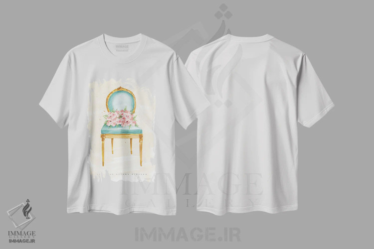تیشرت سفید طرح دار – تیشرت هنری ,"نشسته زیبا II" اثر مرسدس لوپز چارّو فروشگاه ایماژ