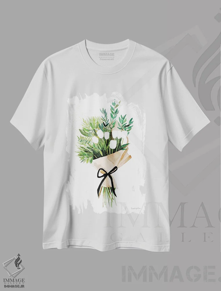 تیشرت سفید طرح دار – تیشرت گلدار ,"لاله های سفید" اثر مرسدس لوپز چارّو immage.ir