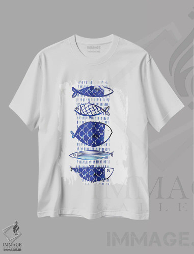 تیشرت سفید طرح دار – تیشرت دریایی ,"ماهی آبی I" اثر مرسدس لوپز چارّو فروشگاه ایماژ