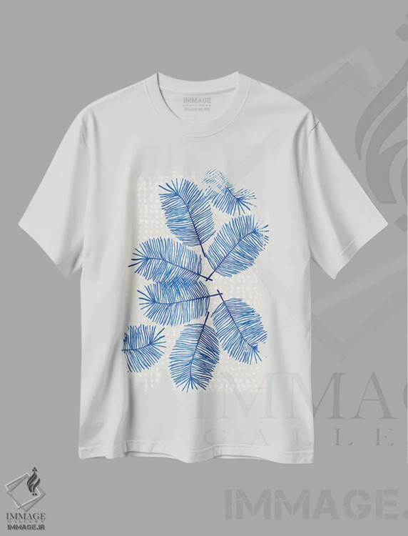 تیشرت سفید طرح دار – تیشرت مینیمال ,"برگ های مدرن I" اثر مرسدس لوپز چارّو immage.ir