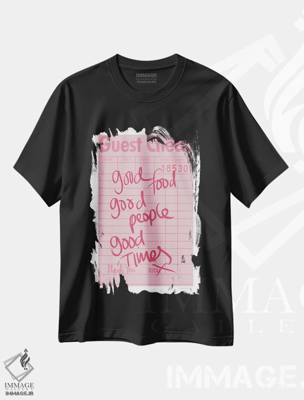تیشرت مشکی طرح دار – تیشرت فانتزی ,"چک مهمان I" اثر مرسدس لوپز چارّو فروشگاه ایماژ