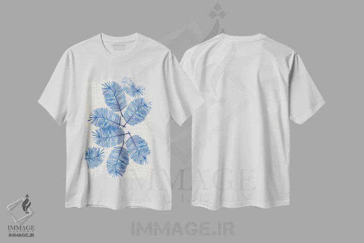 تیشرت سفید طرح دار – تیشرت مینیمال ,"برگ های مدرن I" اثر مرسدس لوپز چارّو immage.ir