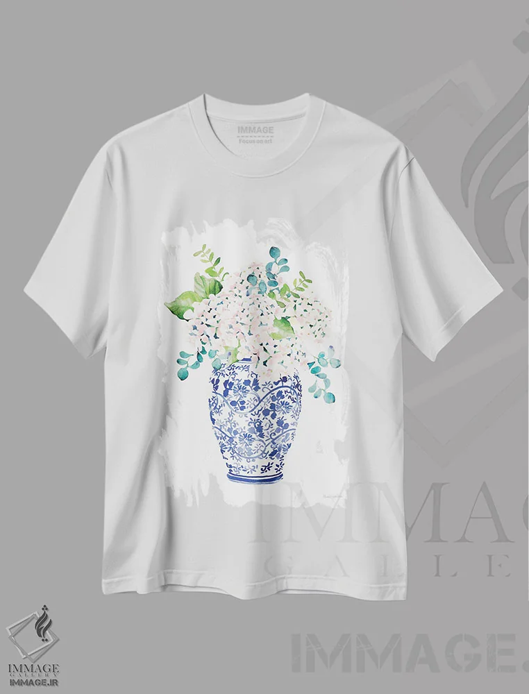 تیشرت سفید طرح دار – تیشرت گیاهان ,"گل قاصدک چینی II رنگ پریدگی" اثر مرسدس لوپز چارّو فروشگاه ایماژ