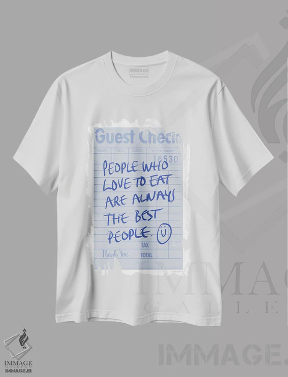 تیشرت سفید طرح دار – تیشرت تایپوگرافی ,"چک مهمان II" اثر مرسدس لوپز چارّو فروشگاه ایماژ