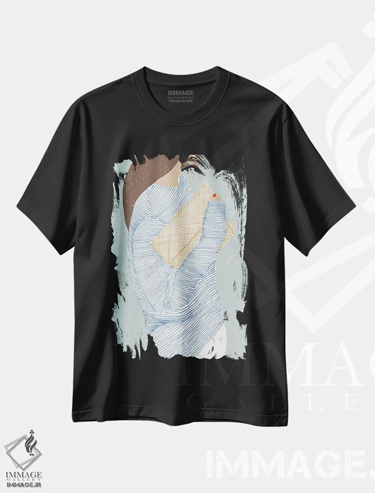 تیشرت مشکی طرح دار – تیشرت مدرن ,"راه راه I" اثر مرسدس لوپز چارّو فروشگاه ایماژ