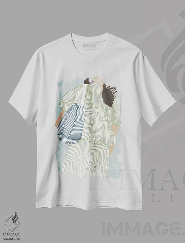 تیشرت سفید طرح دار – تیشرت مدرن ,"راه راه II" اثر مرسدس لوپز چارّو immage.ir