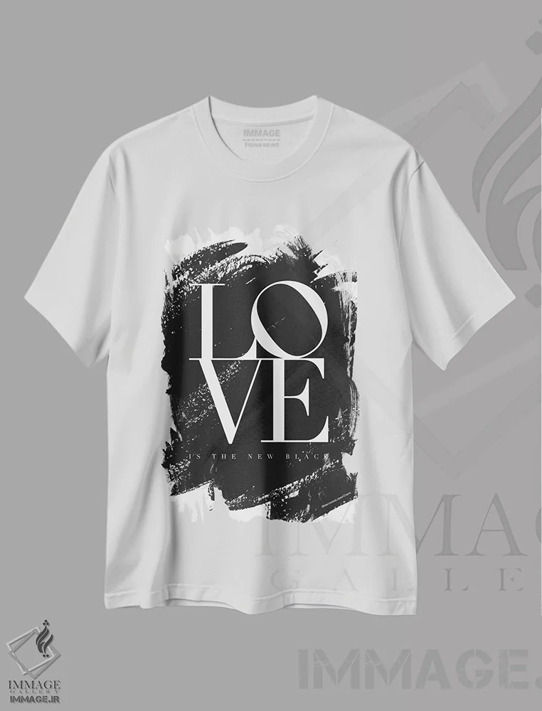 تیشرت سفید طرح دار – تیشرت تایپوگرافی ,"عشق رنگ جدید است" اثر مرسدس لوپز چارّو immage.ir