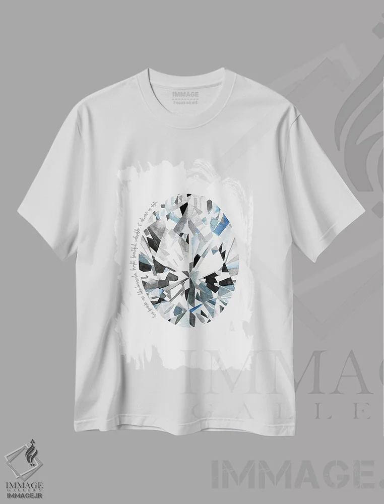 تیشرت سفید طرح دار – تیشرت مینیمالیستی ,"الماس بیضی" اثر مرسدس لوپز چارّو فروشگاه ایماژ